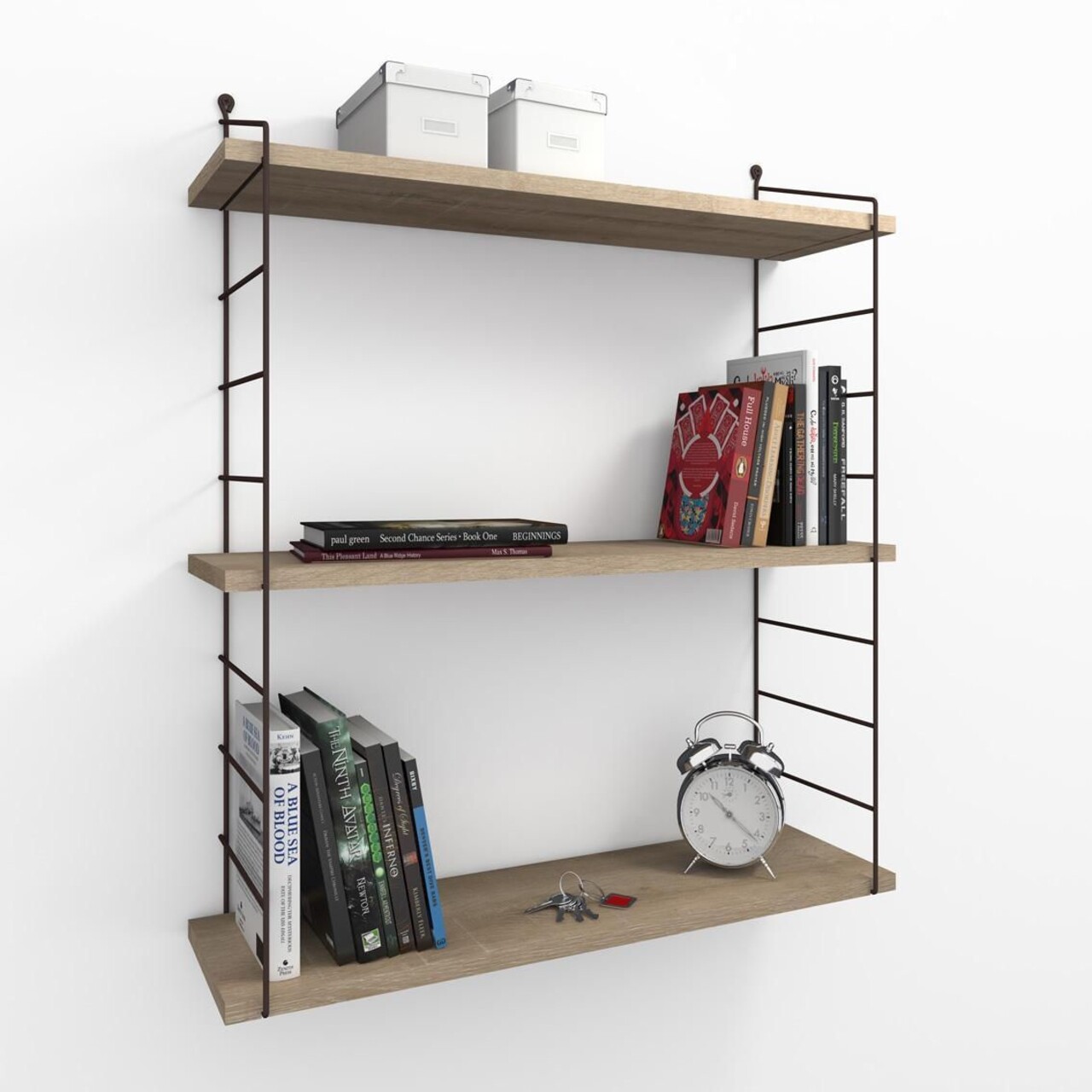 Raft pentru perete Armoni, Decormet, 3 nivele, 72x20x85 cm, maro/negru - imagine 4